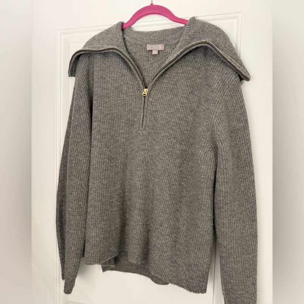 J. Crew Heather Gray Ribbed Quarter-Zip Sweater